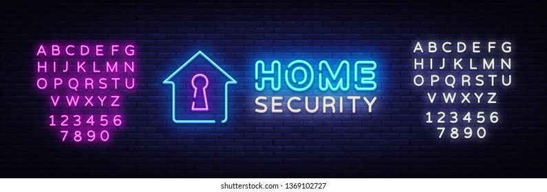 Home Security neon sign vector design template. Smart Home Security neon logo, light banner design element colorful modern design trend, night bright advertising. Vector. Editing text neon sign