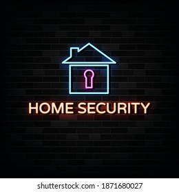 Home Security Neon Signs Vector. Design Template Neon Style