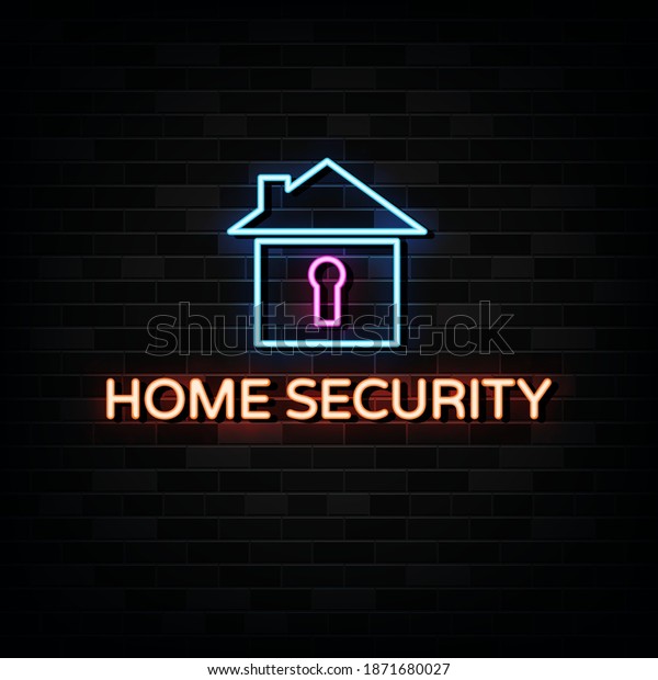 Home Security Neon Signs Vector. Design Template\
Neon Style