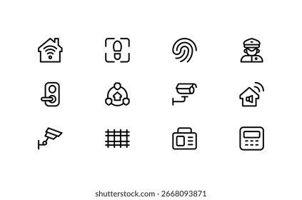 Conjunto de iconos de línea de Profesional de seguridad para el hogar: iconos vectoriales mínimos modernos para seguridad y protección