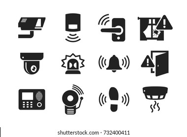 Conjunto de sensores de segurança doméstica e ícones de equipamentos