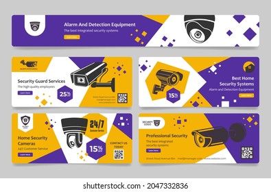 Ilustración plana vectorial de la página de inicio del sistema de control de acceso a los servicios de seguridad domiciliaria. Promoción en línea venta de banner descuento monitorado profesional de protección de cámara óptica. plantilla de publicidad web