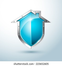 Home security silver and blue shield vector illustration