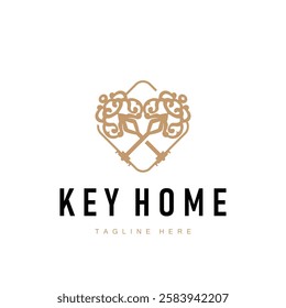 home security symbol design with key logo concept with retro vintage model simple illustration of symbol template