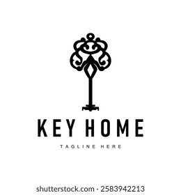 home security symbol design with key logo concept with retro vintage model simple illustration of symbol template