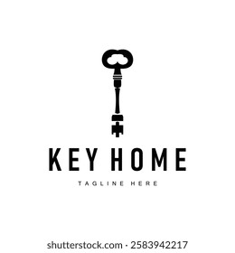 home security symbol design with key logo concept with retro vintage model simple illustration of symbol template