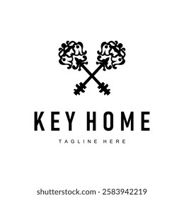 home security symbol design with key logo concept with retro vintage model simple illustration of symbol template
