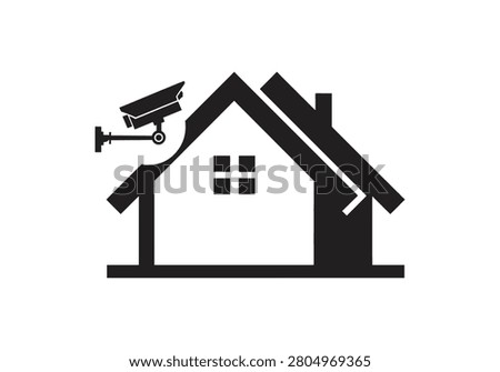 Home Security System with CCTV Camera, Smart House Protection Vector Illustration