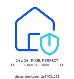 Home security system colorful line ui icon. House protection shield. Smart technology, safety. Quality assurance. Isolated vector duotone linear symbol. User interface element, pixel perfect