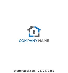 Logo del sistema de seguridad residencial. Protege el símbolo azul y gris. El concepto de privacidad se inicia de forma plana. Icono de protección para sitio web, aplicación móvil, banner, otro proyecto de diseño. Ilustración vectorial.