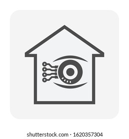 Home security system and monitoring vector icon design. Consist of home or house and eye. That cctv camera, technology for security of smart home by network or iot. Thin line or outline icon. 48x48 