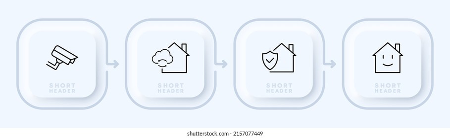 Home Security System Set Icon. Surveillance Camera, Cloud Sync, Protection, Smile, Family, Smart House, People. Safety Concept. Neomorphism Style. Vector Line Icon For Business And Advertising.