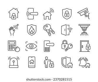 Home security thin line icons. For website marketing design, logo, app, template, ui, etc. Vector illustration.