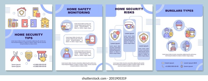 Home security tips brochure template. Protection system. Flyer, booklet, leaflet print, cover design with linear icons. Vector layouts for presentation, annual reports, advertisement pages