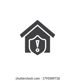 Home security warning vector icon. filled flat sign for mobile concept and web design. Home protection shield warning glyph icon. Symbol, logo illustration. Vector graphics