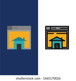 Home, Sell, Web, Layout, Page, Website  Icons. Flat and Line Filled Icon Set Vector Blue Background. Vector Icon Template background