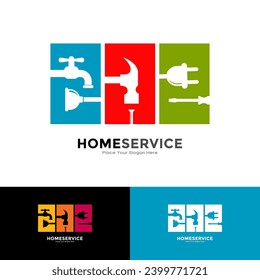 Home service colorful set vector logo design. Suitable for business, building and icon tools service