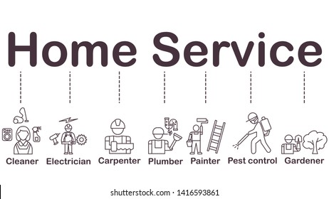 Home service icon, cleaner, electrician, carpenter, plumber, painter, pest control and gardener. vector icon design for mobile application, website, easy to adjust color.