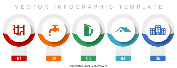 Home service icon set, miscellaneous vector icons such as pipe, tap, roof and gutter, house and building, modern design infographic template, web buttons in 5 color options