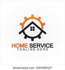 Home service logo, design concept gear and home, suitable for renovation, rebuild companies, and companies that provide home maintenance