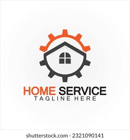 Home service logo, design concept gear and home, suitable for renovation, rebuild companies, and companies that provide home maintenance