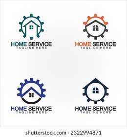 Home service logo, design concept gear and home, suitable for renovation, rebuild companies, and companies that provide home maintenance