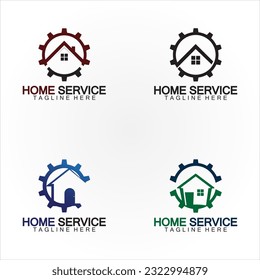 Home service logo, design concept gear and home, suitable for renovation, rebuild companies, and companies that provide home maintenance