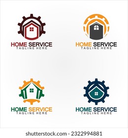 Home service logo, design concept gear and home, suitable for renovation, rebuild companies, and companies that provide home maintenance
