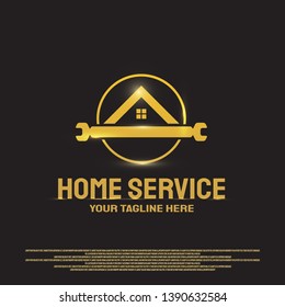 home service logo design with gears and wrench concept. machine engineering sign. vector technology icon