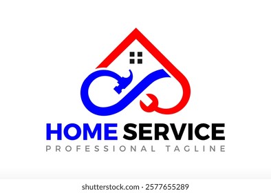 Home service logo, infinity handyman logo, house repair logo, infinity home service, infinity house, repair tools vector design home repair with hammer, roofing, remodeling logo construction builder