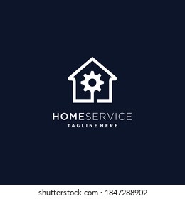 Home service logo template design gear and house combination vector 
