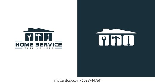 home service ilustração do vetor do logotipo. casa com ferramentas modelo do logotipo
