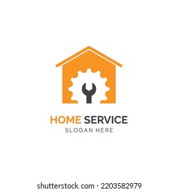 Home Service Repair logo design inspiration with house gear and wrench cogwheel icon