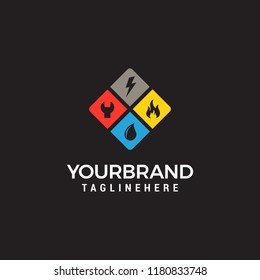 home services logo, plumbing, fire, electricity