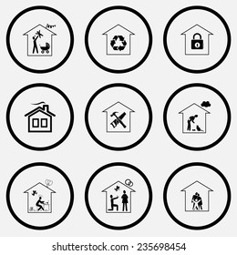 Home set. Black and white set vector icons.