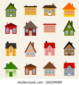 Home set - colorful house icon collection. Illustration group.