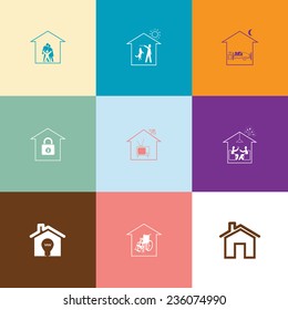 Home set. Flat color vector icons.