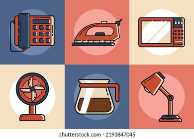 Home Set, Kitchen and home electronic equipment. Various household appliances and facilities - major and minor appliances, consumer electronics, vector illustration.