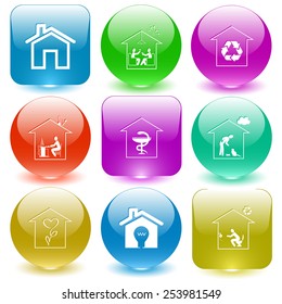 Home set. Vector set glass buttons.