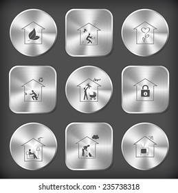Home set. Vector round and square steel buttons.