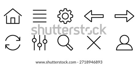 home settings arrow refresh search user outline icons set for ui web interface