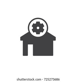 Home settings icon vector, filled flat sign, solid pictogram isolated on white. House and gear wheel symbol, logo illustration.