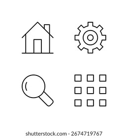 Inicio Configuraciones Búsqueda y Menú Icon Set para el moderno sistema de interfaz de usuario
