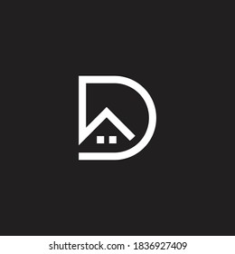 home shape letter D simple geometric line symbol logo vector