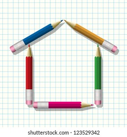 Home shape from rainbow colored pencils vector illustration