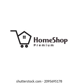 home shape with trolley logo design vector graphic symbol icon sign illustration creative idea
