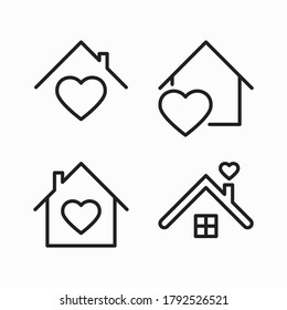 Home shape vector line style icon with heart designed as a "safe family" logo or love and care symbol. Sign for corona covid19 quarantine. Illustration show "stay home" "self quarantine" concept SET3