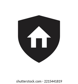 Home with shield icon. House security symbol. Residential house. Home protection sign Represents house protection and safety by insurance symbol. Vector illustration 