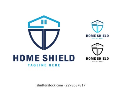 Logo de Home and Shield. adecuado para el logotipo inmobiliario, arquitectura, construcción. Ilustración vectorial, icono, diseño de logotipo. diseño simple editable