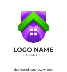 Logo-Vorlage für Heim- und Schildkröte, 3D-farbig